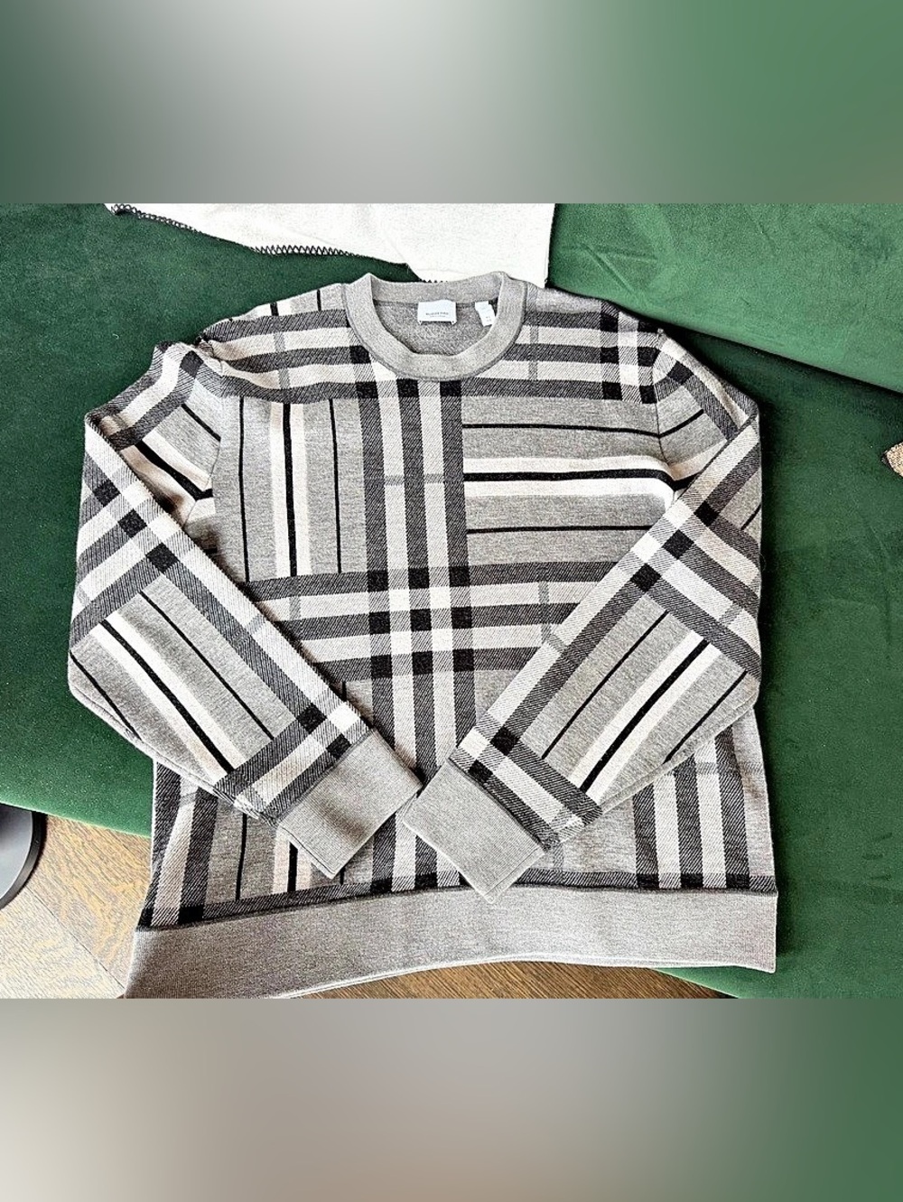 Burberry Check Stripe Wool Jacquard Sweater Flint Melange XL